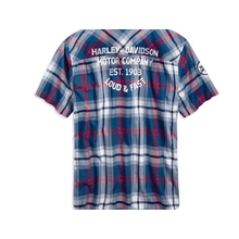 Camisa De Algodao Masculino Xadrez Azul Harley-Davidson