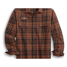 Camisa De Algodao Masculino Xadrez Marrom Manga Longa Harley-Davidson