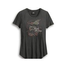 Camiseta De Malha De Algodao Feminina Cinza Escuro Harley-Davidson