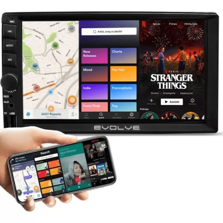 Multimídia Evolve com Espelhamento iOS Android 7, Capacitiva Multi